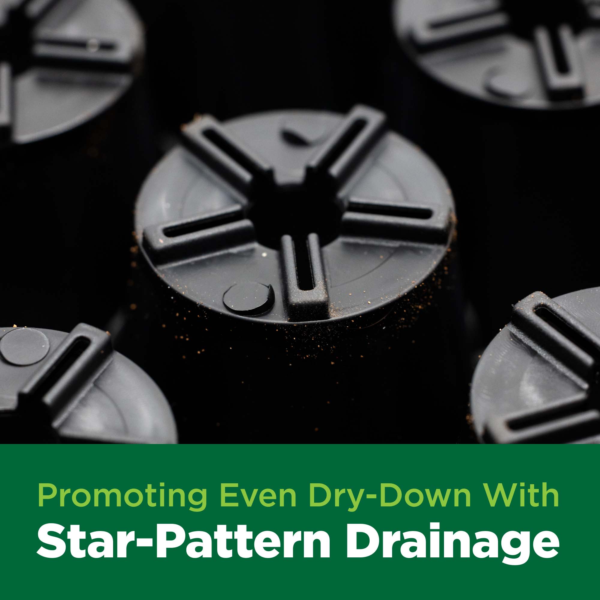 Star-pattern drainage system with text promoting even dry-down.
