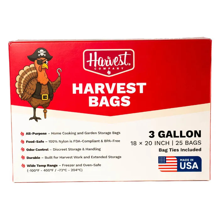 Box of Harvest Bags with a turkey graphic on a red background