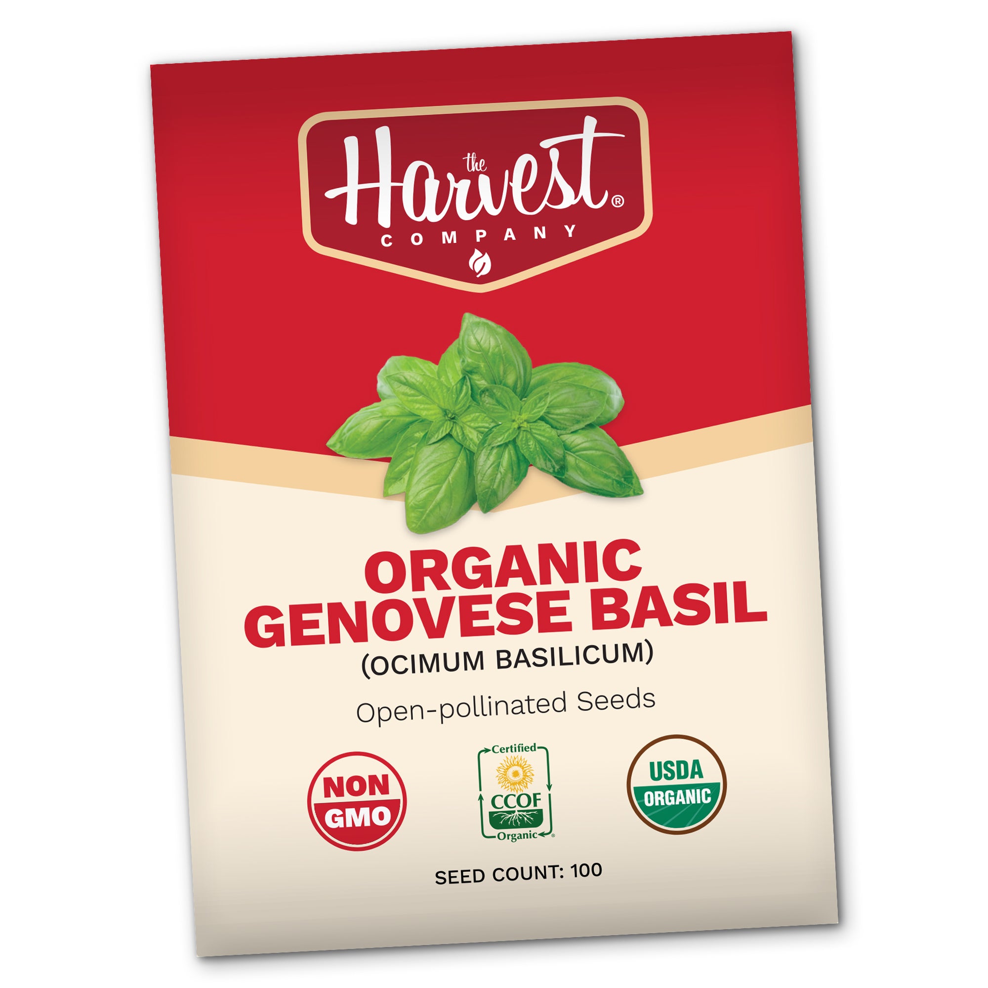 Harvest Company organic genovese basil seed packet on a white background
