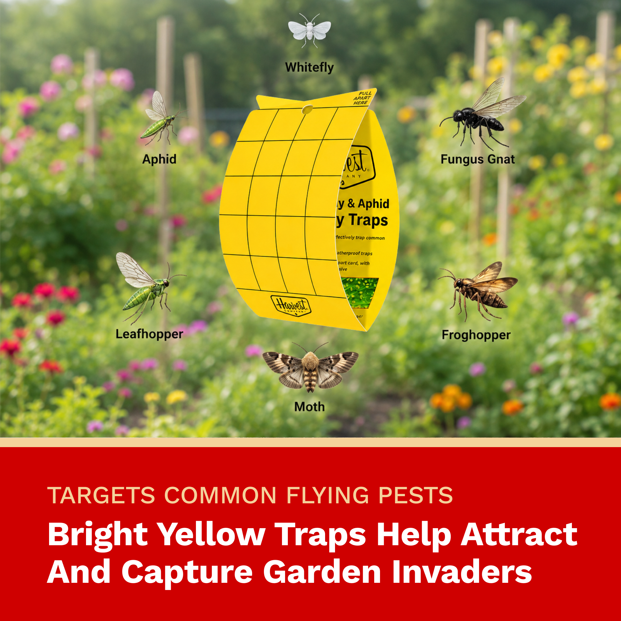 The Harvest Company Yellow Sticky Bug Traps for White Fly, Aphids, Fungus Gnats / Pull Apart Double-Sided Adhesive / 5-Count