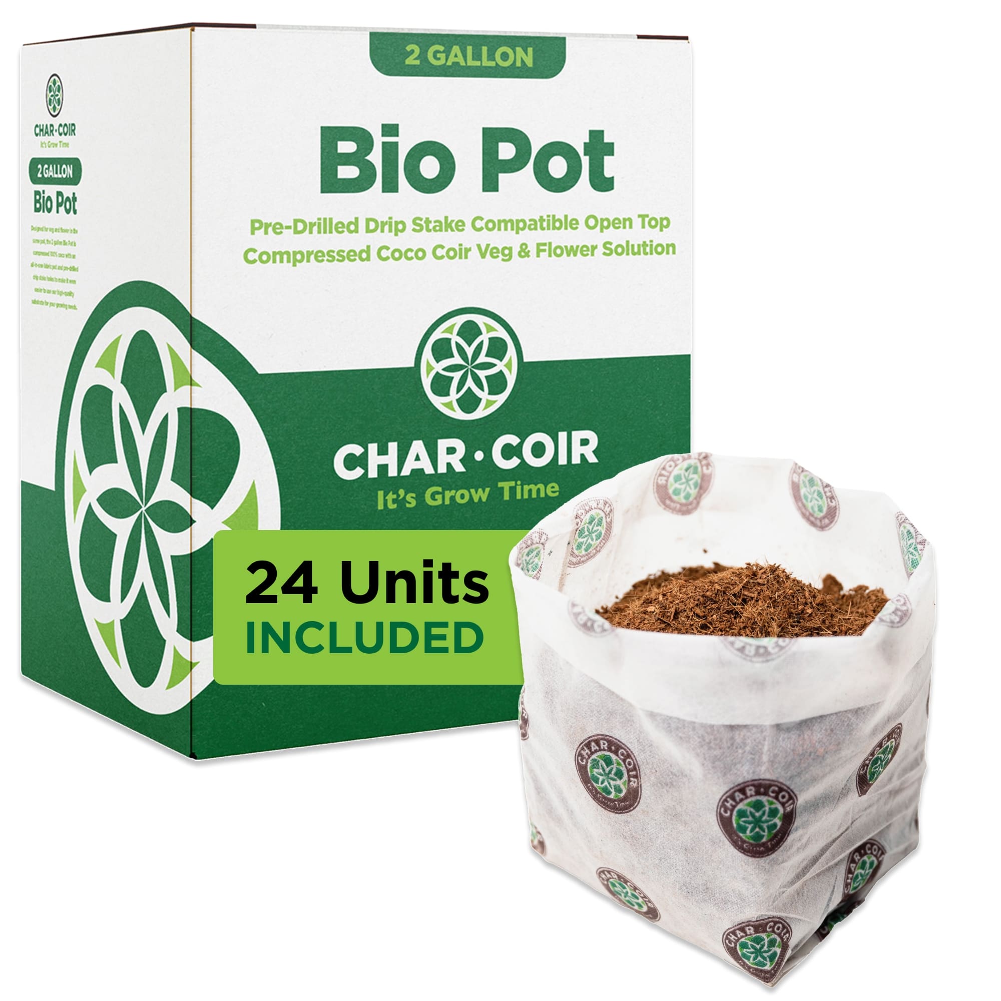 Bio Pot packaging with a sample pot of compostable material on a white background