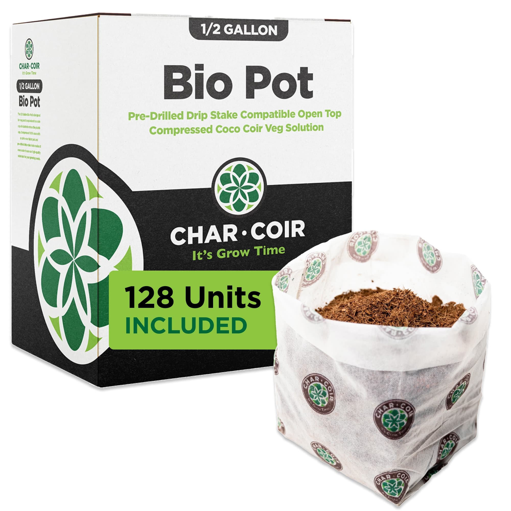 Bio Pot packaging with a sample pot filled with compostable material on a white background