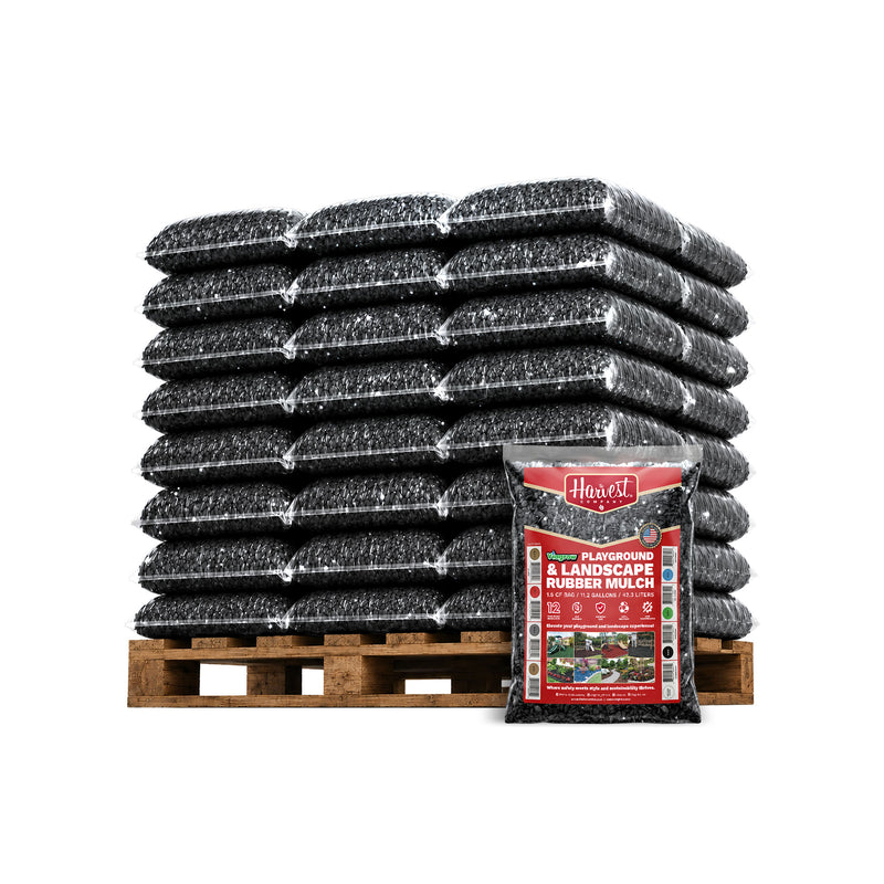 The Harvest Company Black, No Dye Rubber Playground & Landscape Mulch, 75 cf pallet of 50 bags / 2.77 Cubic Yards / 2000lbs (VBNaturalRM-PT)