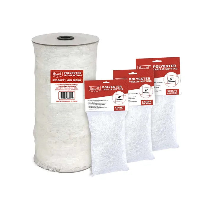 Spool of polyester trellis netting with packaging on a white background