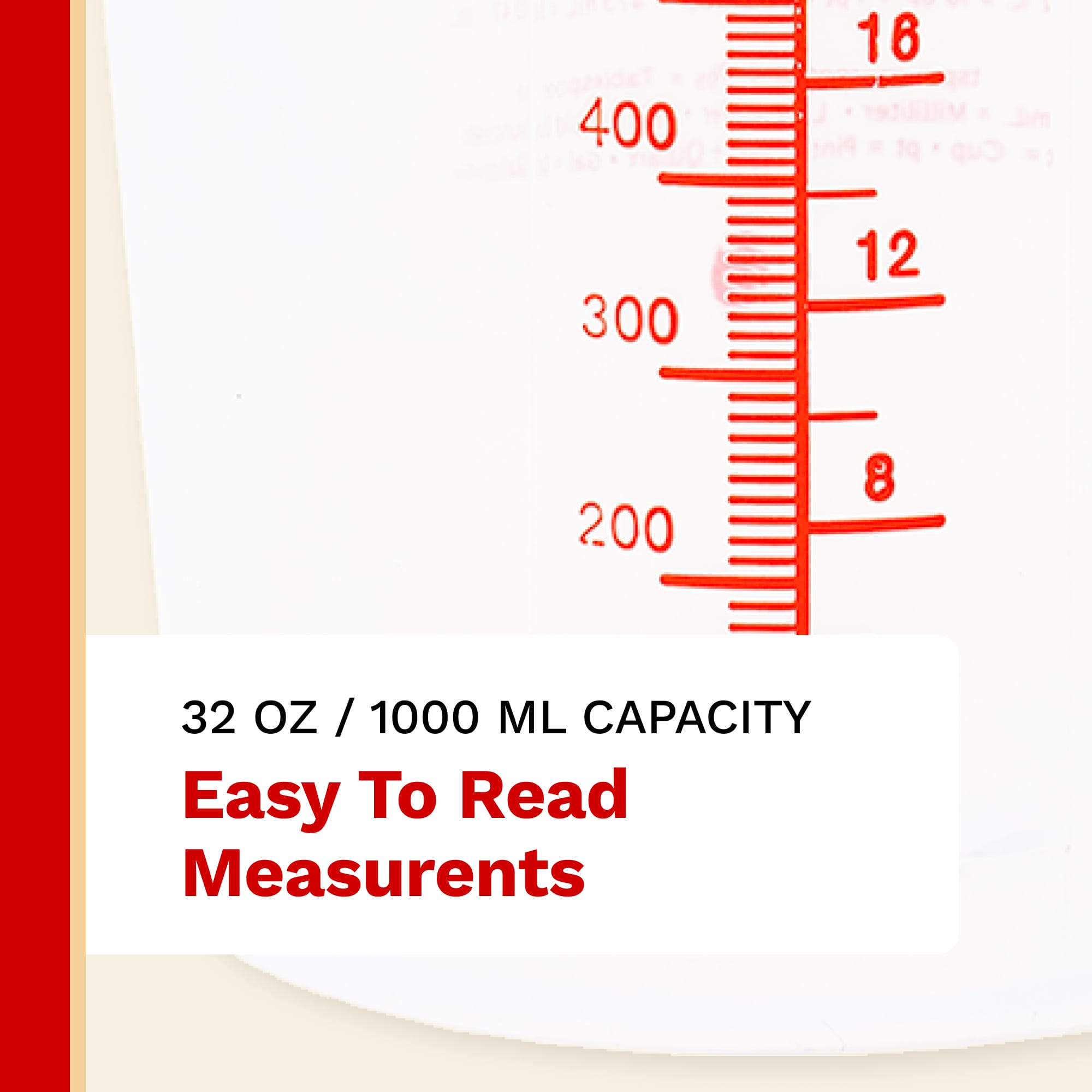 Measurement scale with red markings and text on a white background
