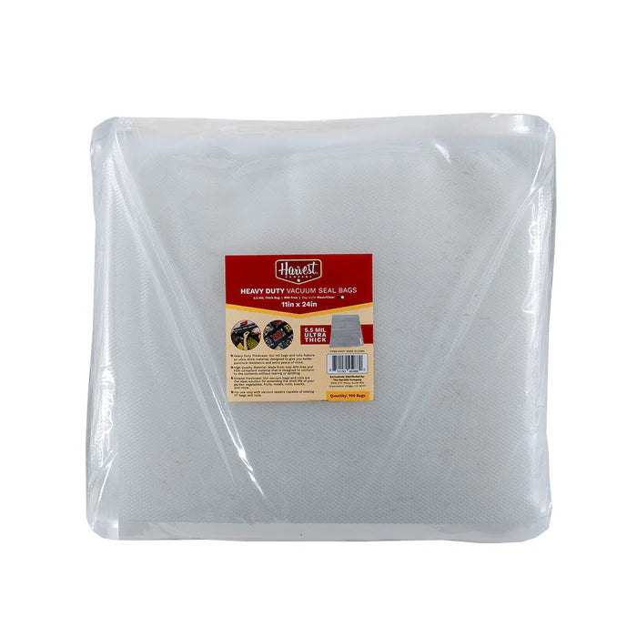 Packaged vacuum seal bag with Harvest brand label on a white background