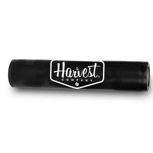 Black roll of fabric with 'The Harvest Company' logo on a white background
