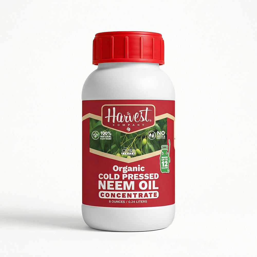 Harvest Company organic cold pressed neem oil concentrate bottle on a white background