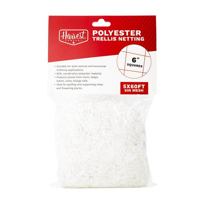 Package of Polyester Trellis Netting with red and white design on a white background