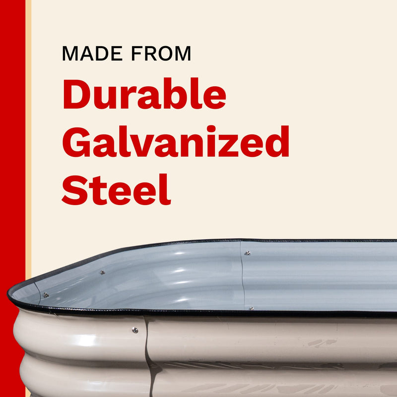 Product made from durable galvanized steel with a red border and text.