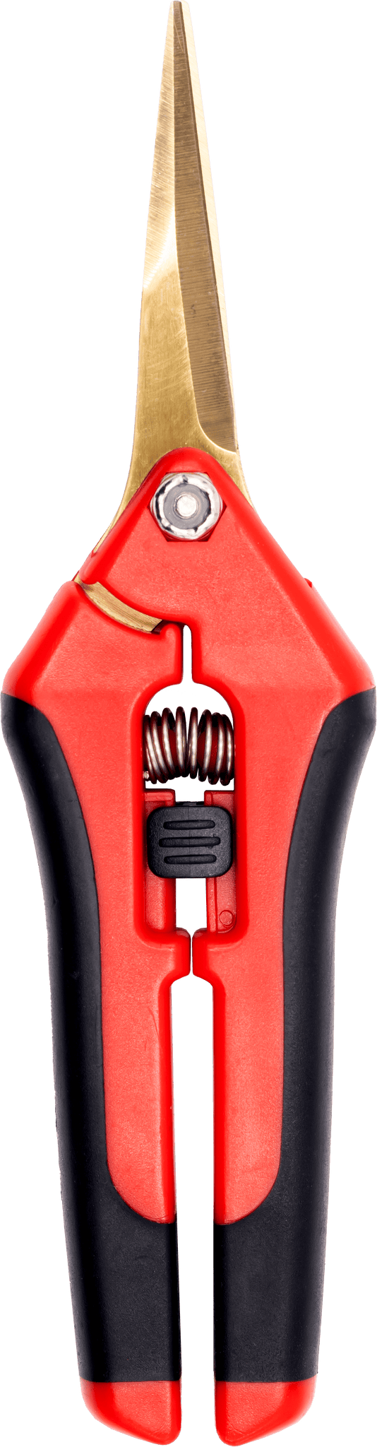 Gardening shears with red handle and black blades on a transparent background