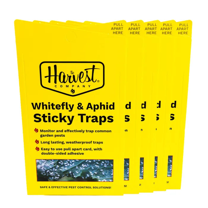 Yellow package of Whitefly & Aphid Sticky Traps from The Harvest Company on a white background