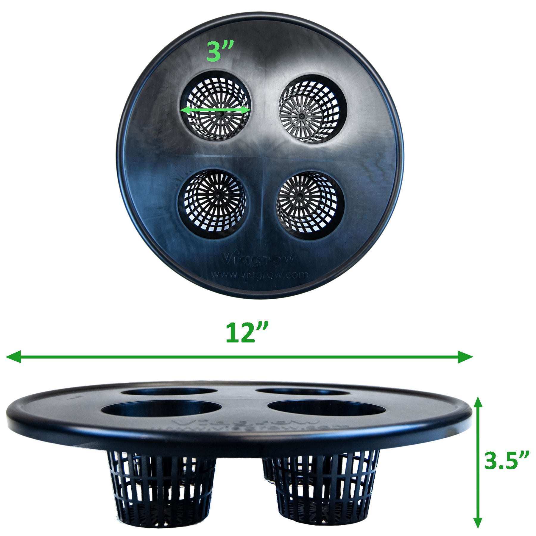 The Harvest Company DWC Hydroponic Veg Lid with 3 in. Net Pots x 4 – Fits 3.5 & 5 Gal. Buckets, Black Mesh Pot Lid (5-Pack) 12-Case