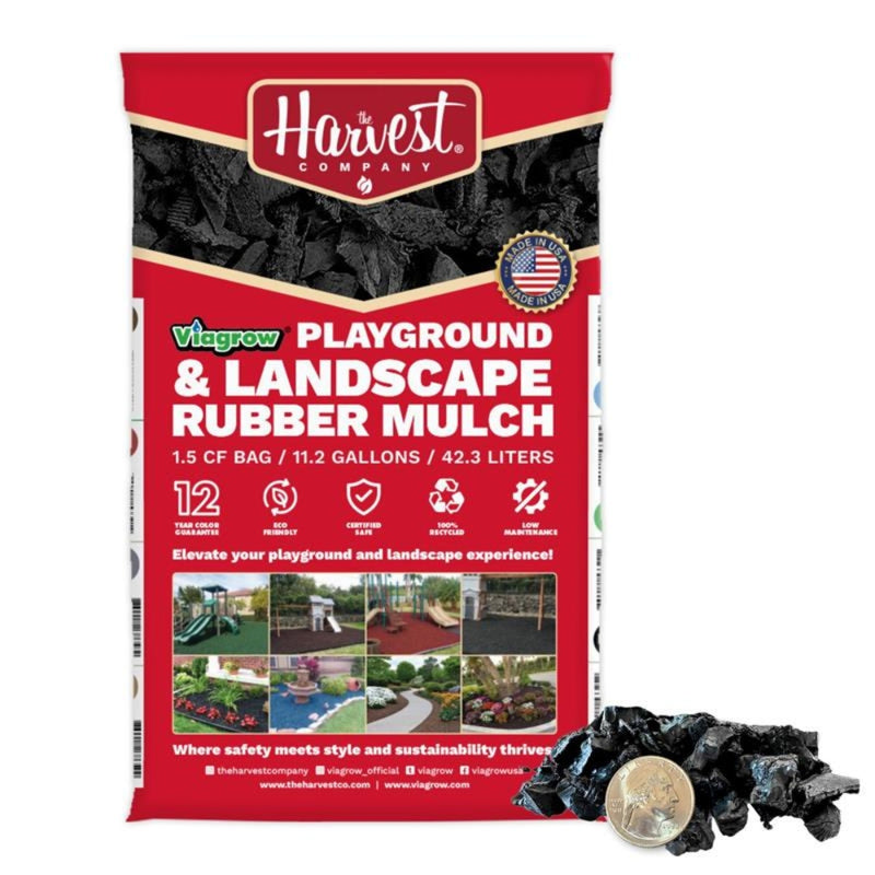 The Harvest Company Black Rubber Playground & Landscape Mulch, 75 cf pallet / 50 bags 1.5cf each / 2.77 Cubic Yards / 2000lbs (VBlackRM-PT)