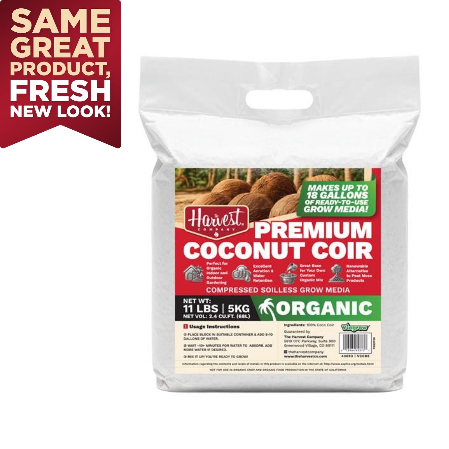 The Harvest Company 5 kg (11 lb.) Organic Compressed Coconut Coir Prem