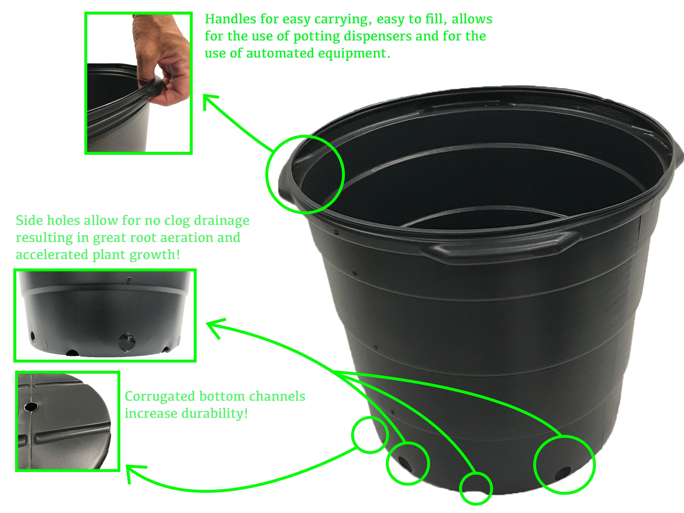 Viagrow 15 gal. 19.5 in. L x 14.5 in. W x 16.25 in. H Black Indoor/Outdoor Plastic Nursery Pot
