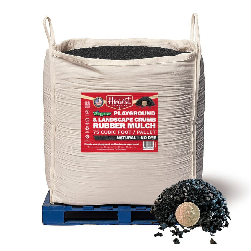 Large bag of playground and athletic surface rubber mulch with a visible brand label on a white background.