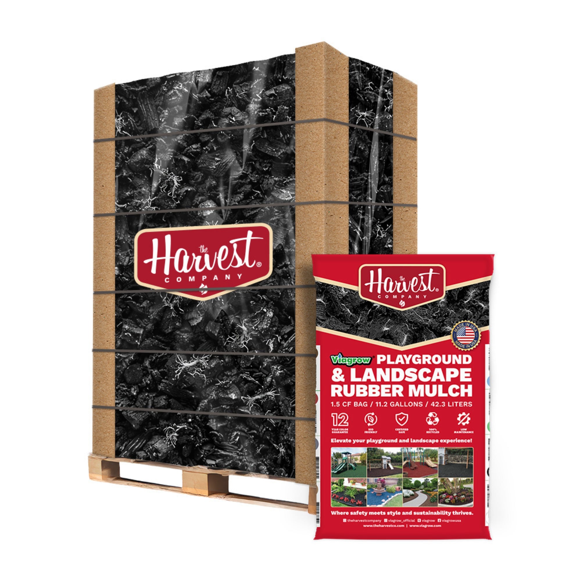 The Harvest Company Black, No Dye Rubber Playground & Landscape Mulch, 75 cf pallet of 50 bags / 2.77 Cubic Yards / 2000lbs (VBNaturalRM-PT)