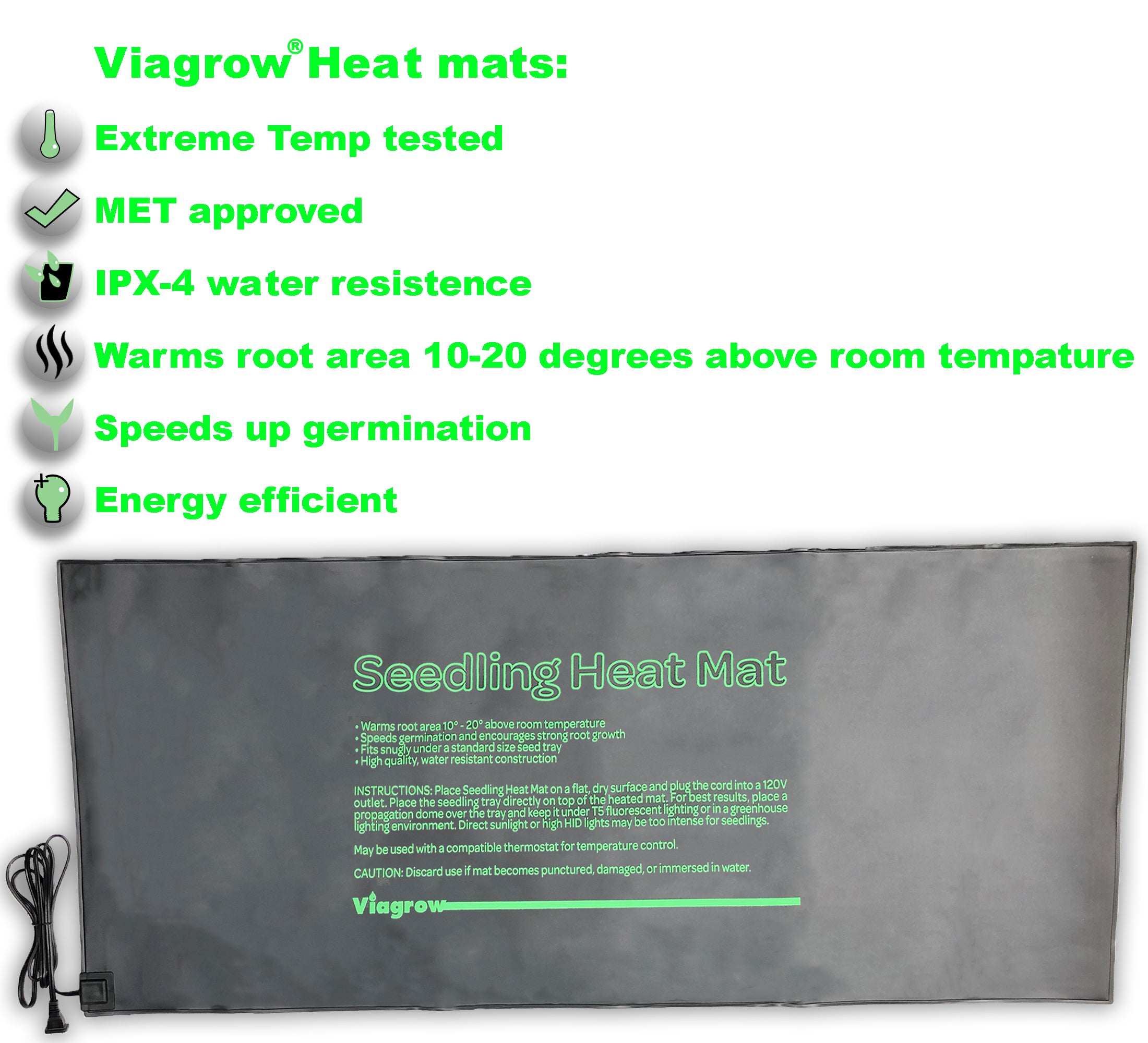 The Harvest Company Quad Tray, MET Standard Heat Mat and Thermostat, 48”20”