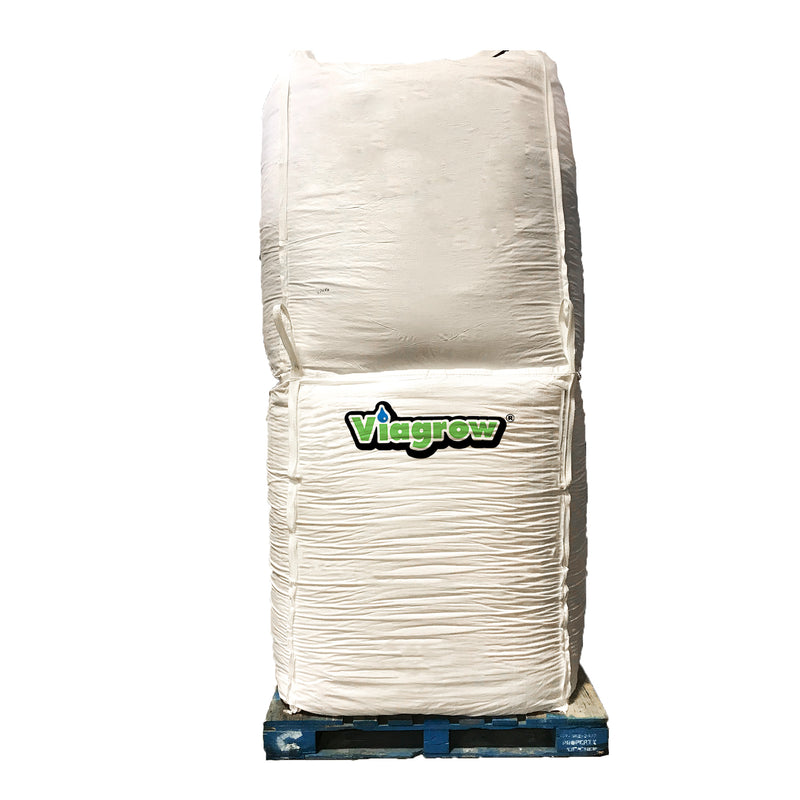 A large white bag of Viagrow vermiculite on a pallet, with the brand logo visible on the side of the bag.