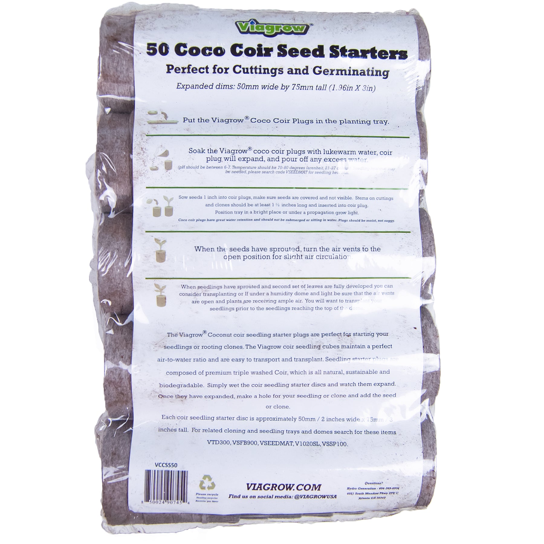Viagrow 50pc Coco Coir Seed Starter Plugs