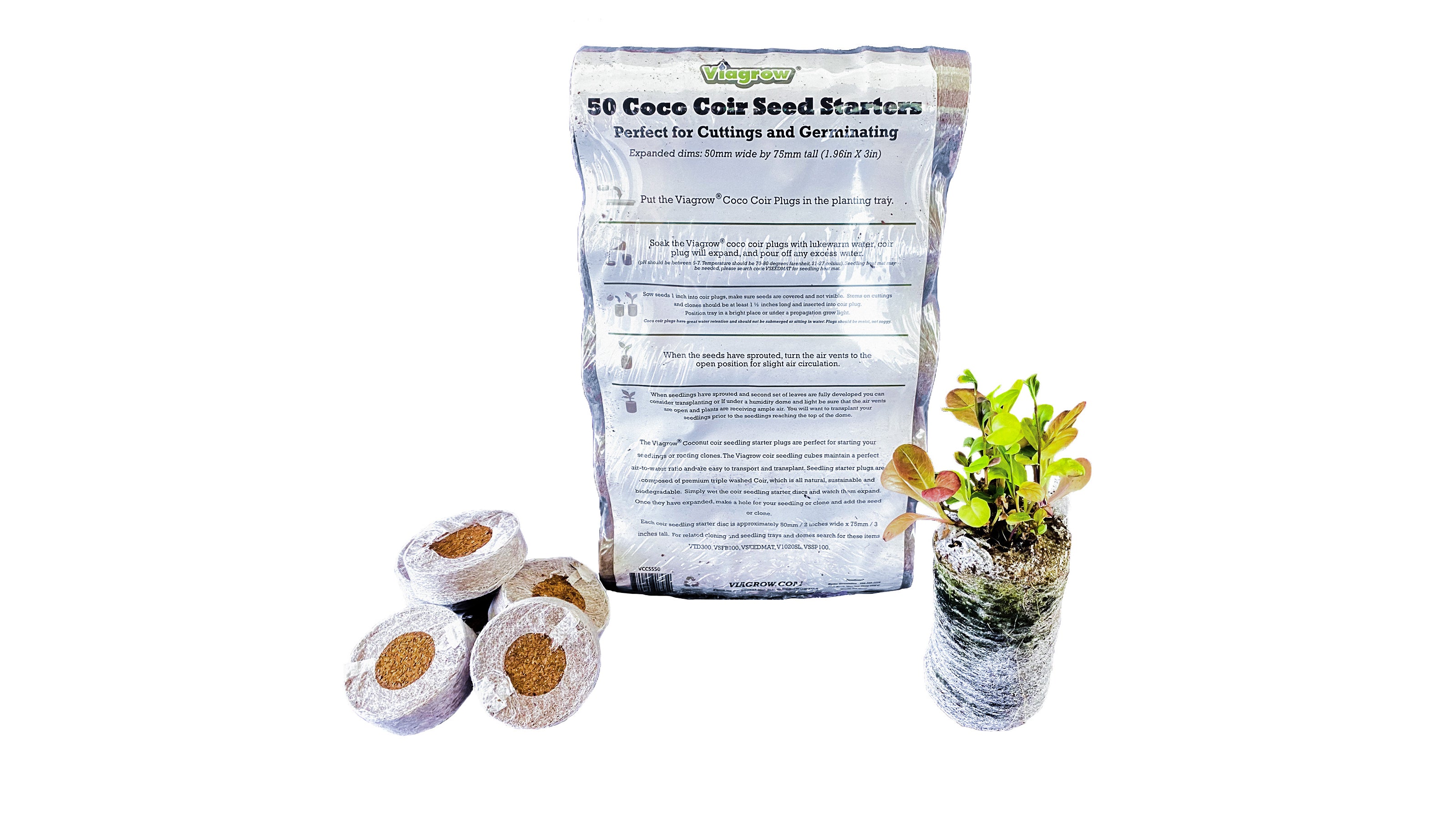 Viagrow 50pc Coco Coir Seed Starter Plugs