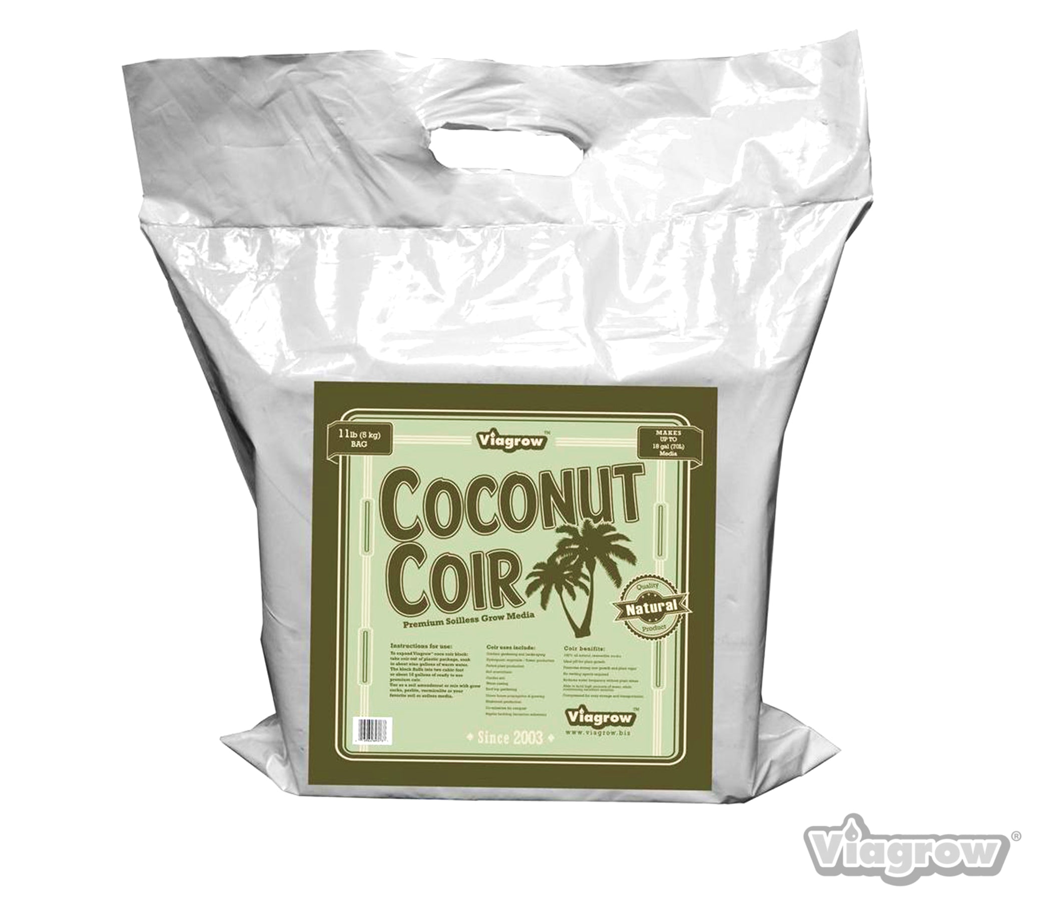 Viagrow 5 kg (11 lb.) OMRI Organic Compressed Coconut Coir Premium Grow Media