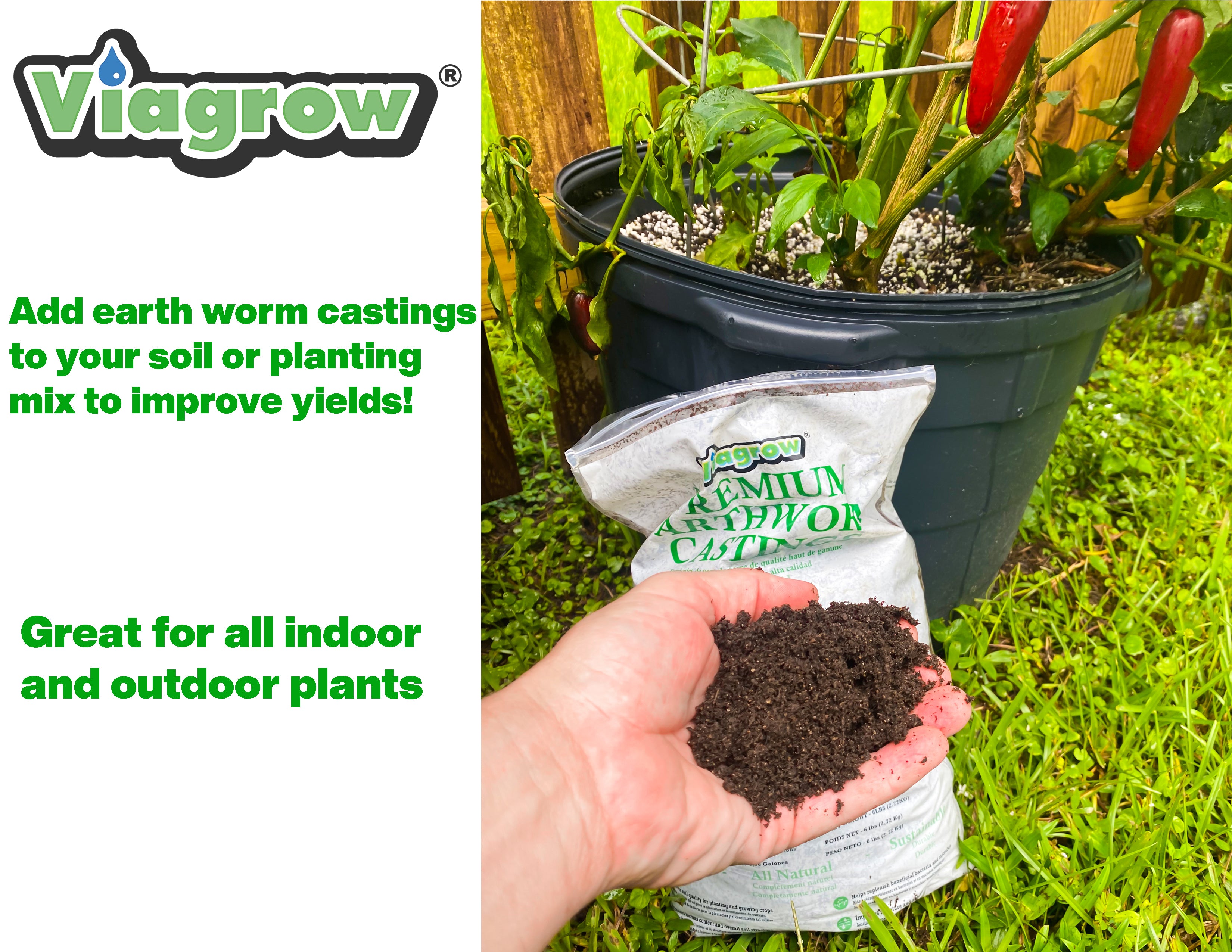 Viagrow 6 lb. Organic Premium Earthworm Castings Natural Soil Builder and Soil Amendment