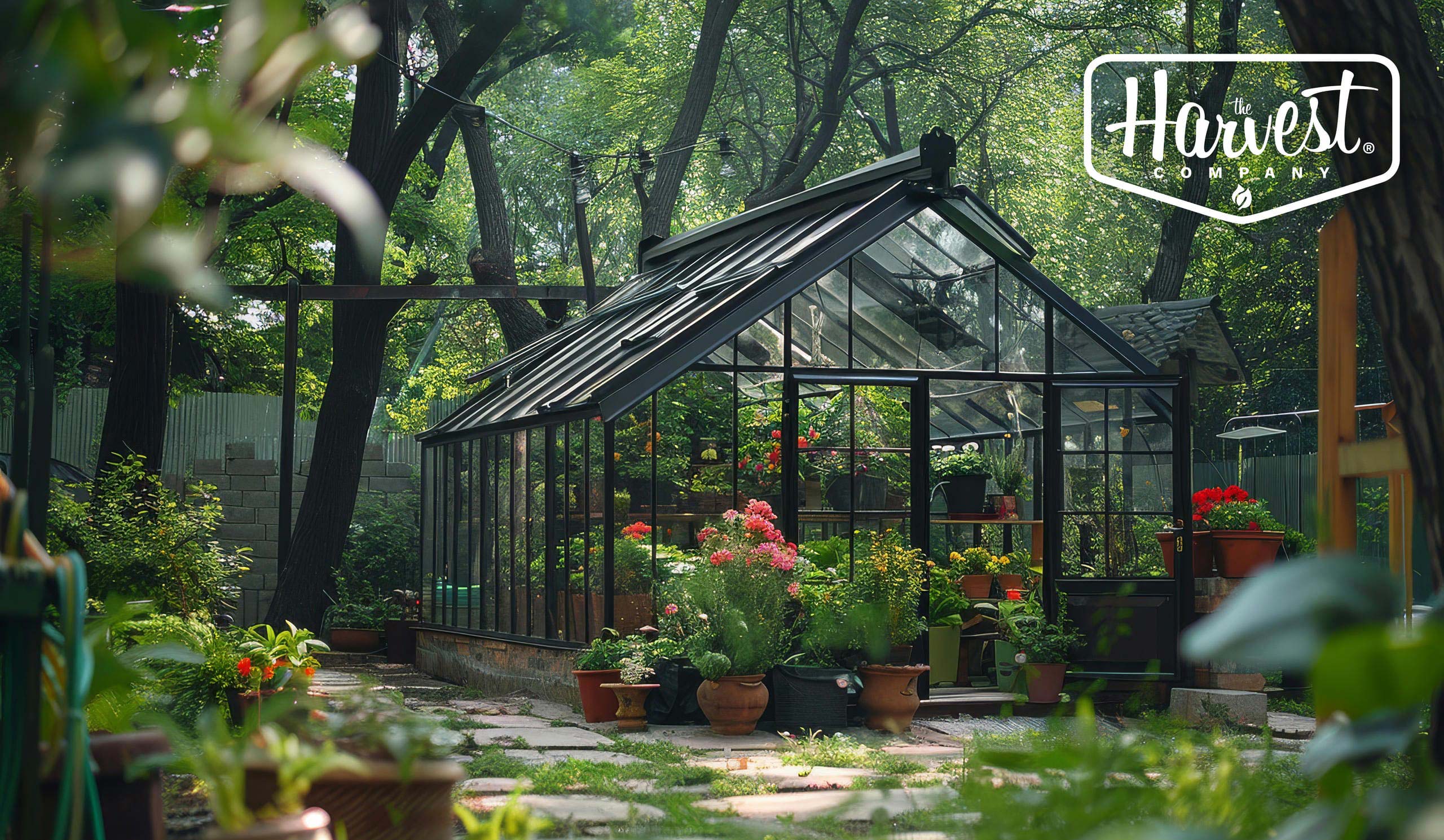 The Harvest Company greenhouse in backyard