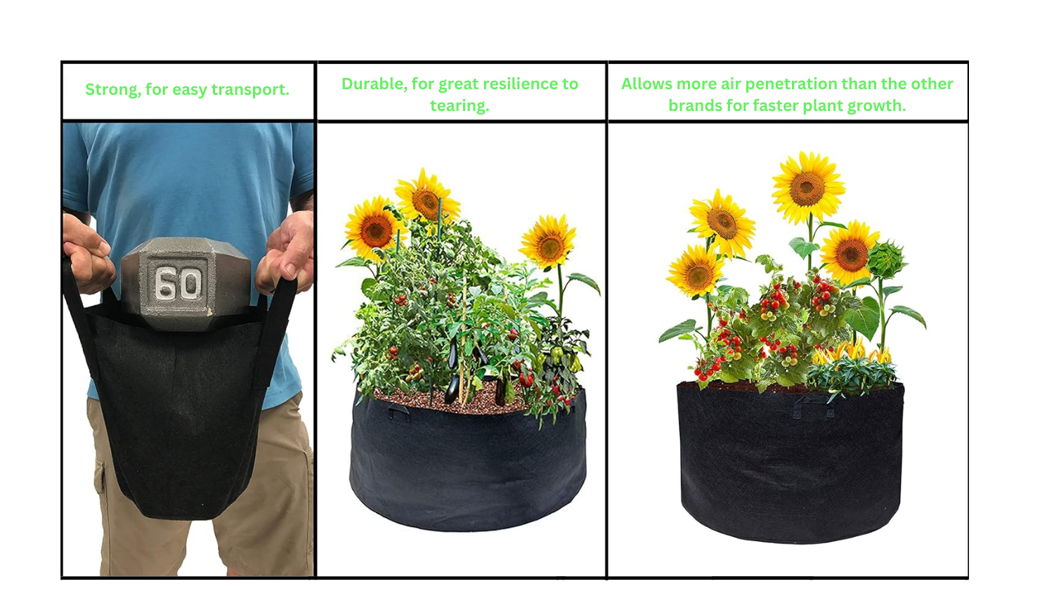 50% OFF at Check Out: The Harvest Company Fabric Aeration Grow Bags Black Polypropylene Round Indoor/Outdoor Planter with Handles (Packs)