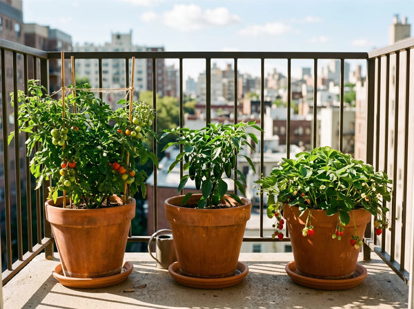 A balcony garden with potted plants