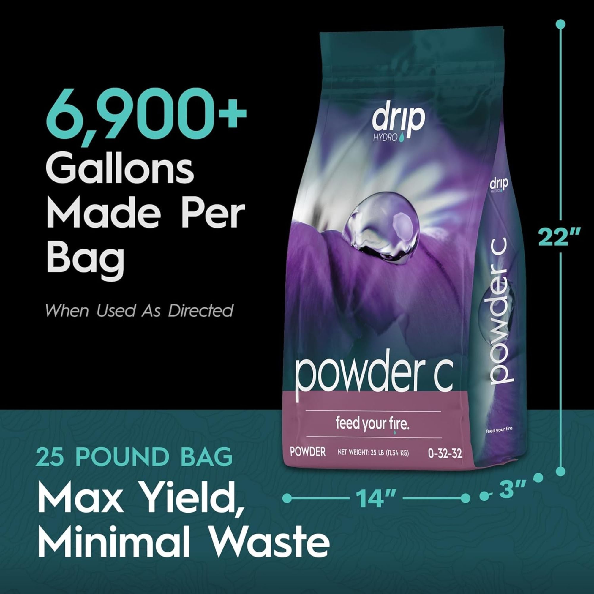 Drip Hydro 25 lb. (11.34 kg) Powder C High PK Formula Fruiting & Flowering Plants Dry Plant Fertilizer 0-32-32