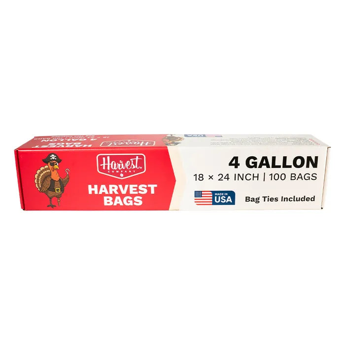 Box of Harvest Bags with a red label on a white background