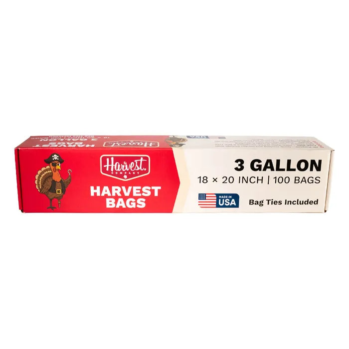 Box of Harvest Bags with a red label on a white background