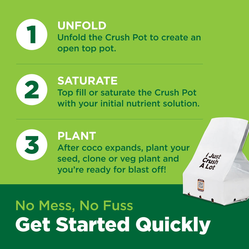 Instructions for using a Crush Pot with a green background and white pot.