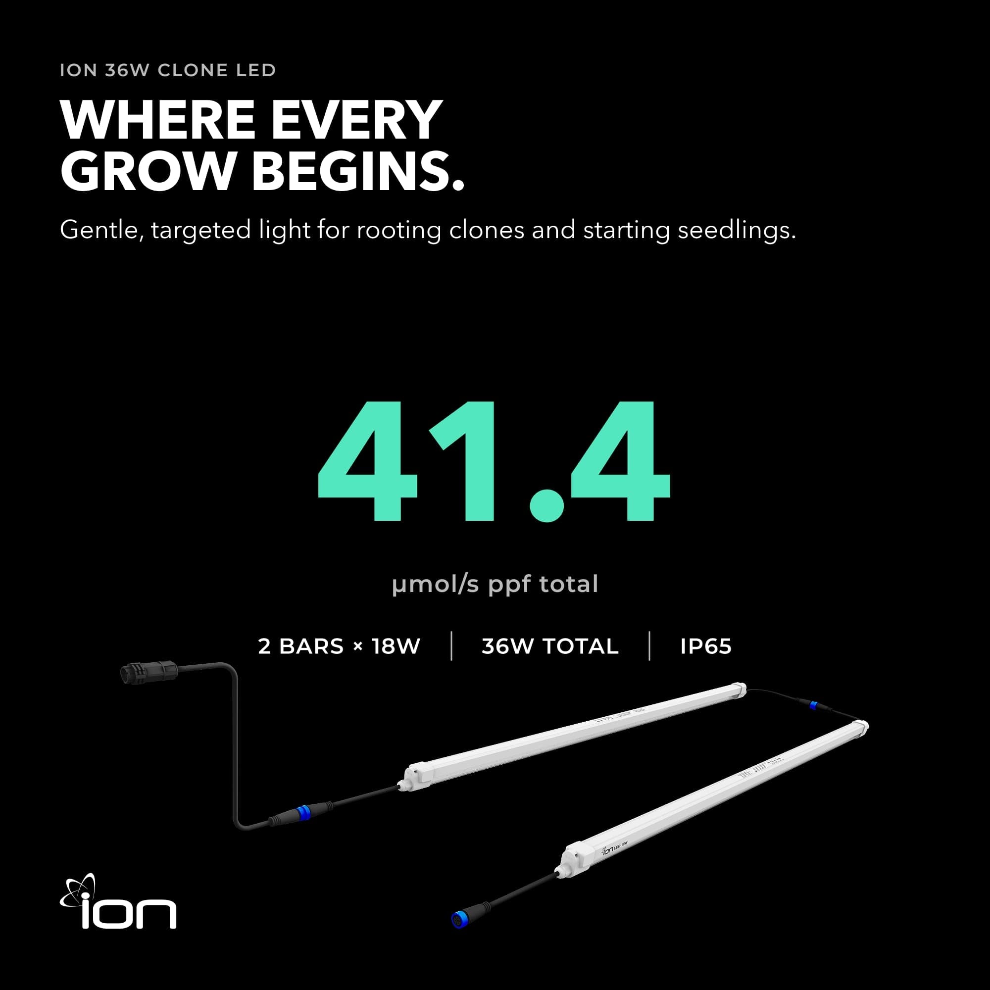 ION 36W LED Clone Light for Seed Starting & Cuttings, 2-Bar Design