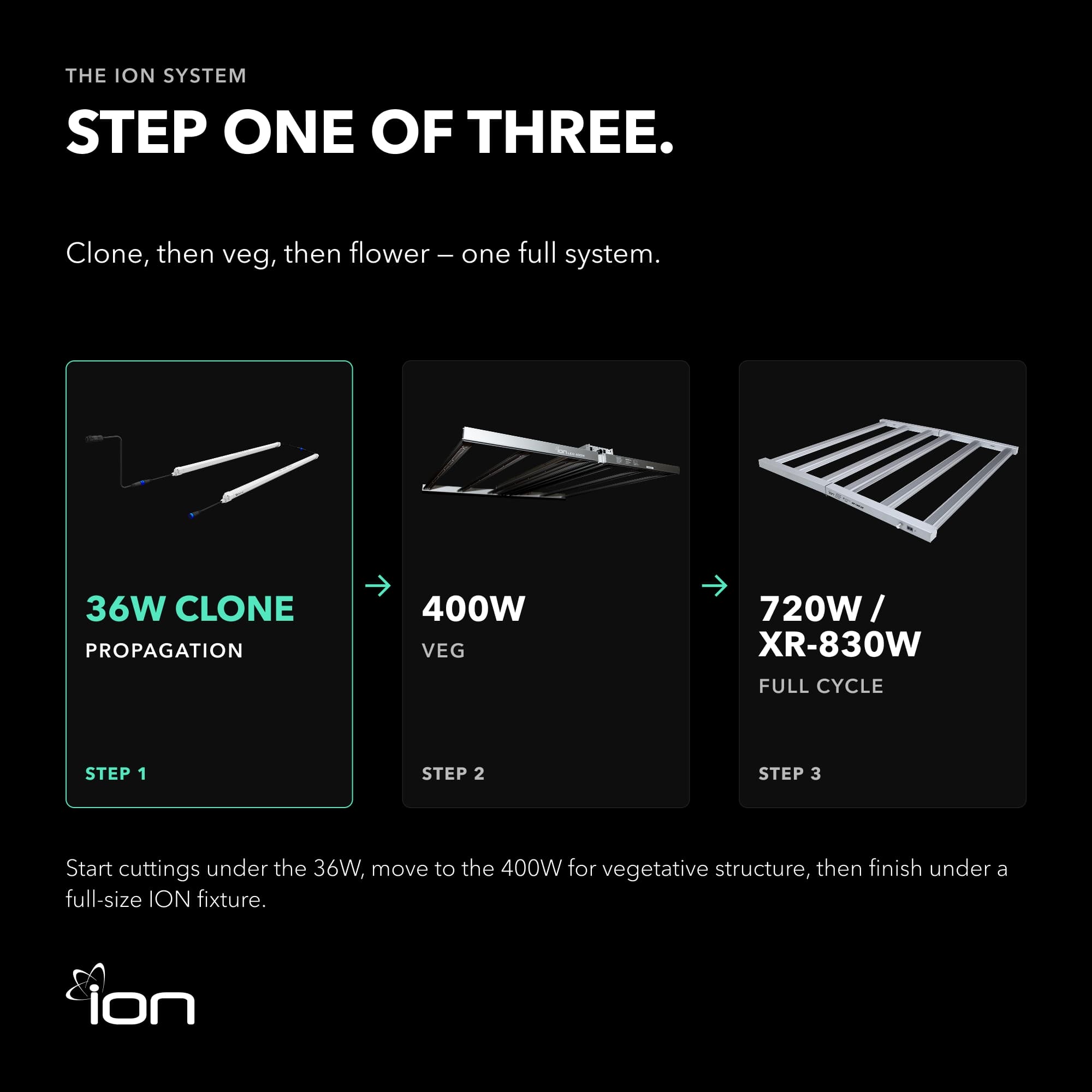 ION 36W LED Clone Light for Seed Starting & Cuttings, 2-Bar Design