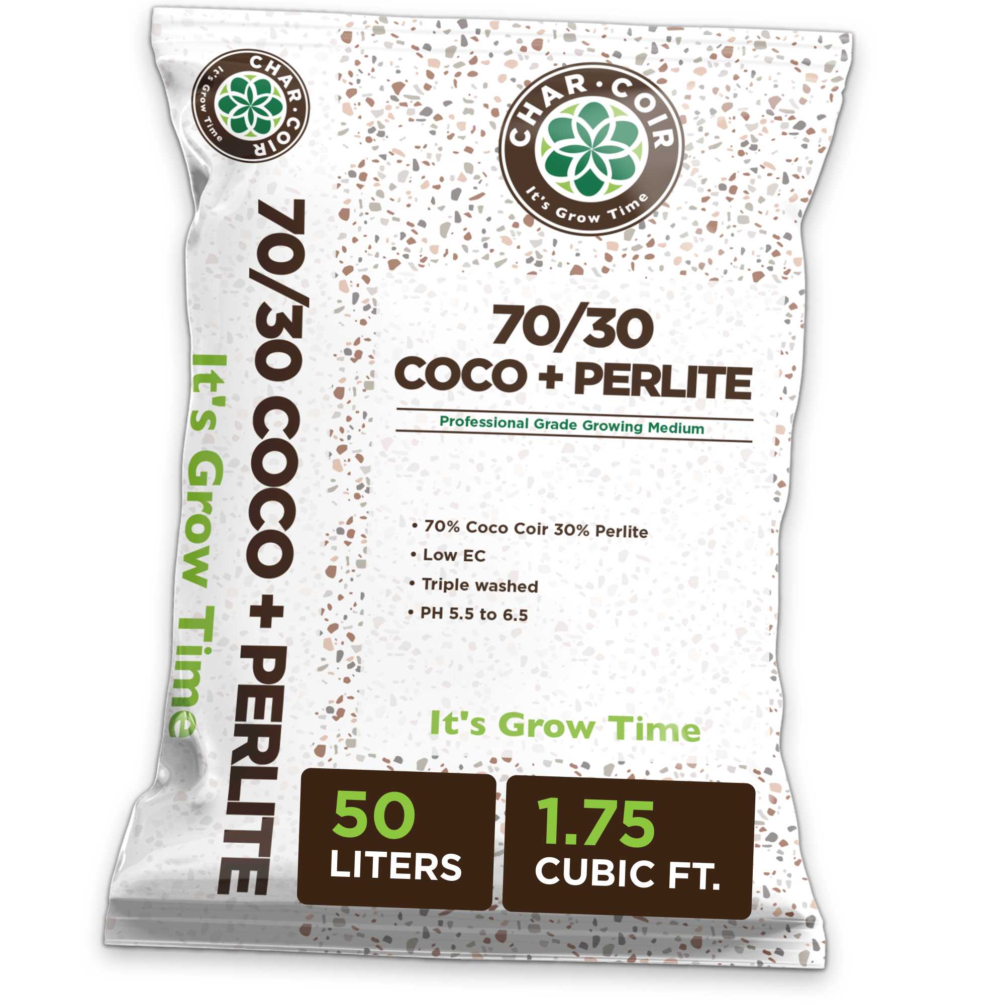 Bag of Char-Coil 70/30 Coco + Perlite growing medium on a white background