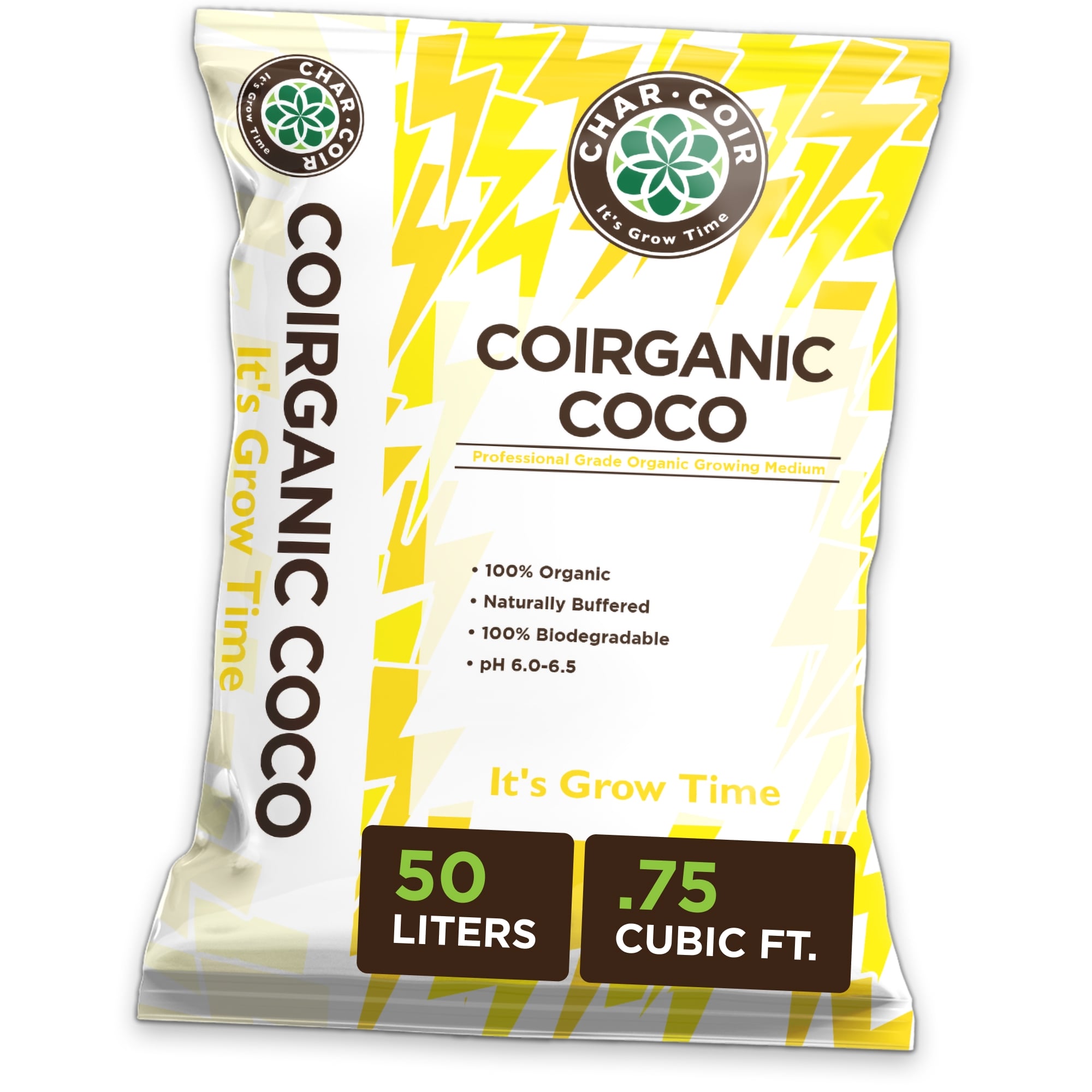 Coirganic Coco packaging with yellow and white design on a white background