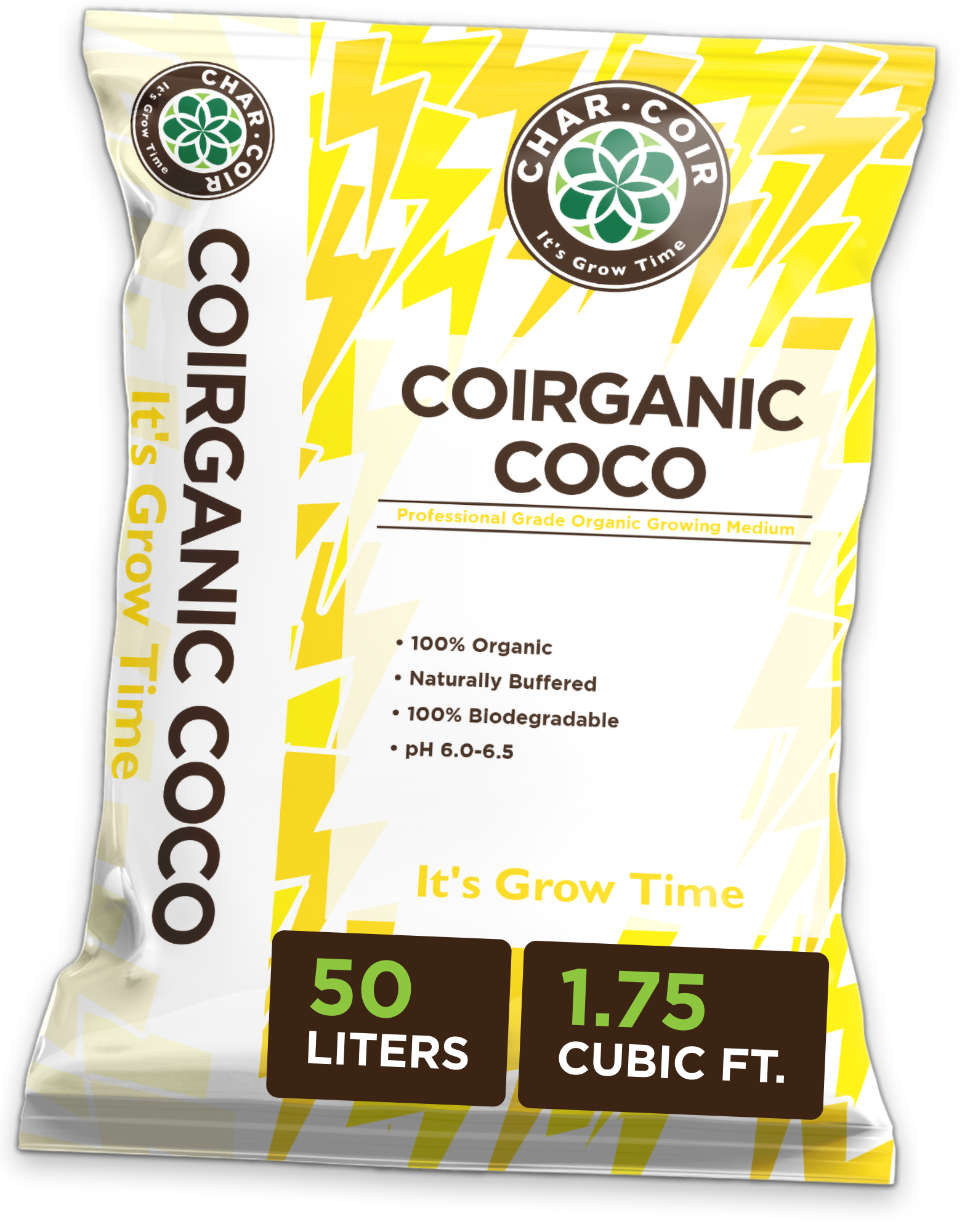 Coirganic Coco packaging with yellow and white design on a white background