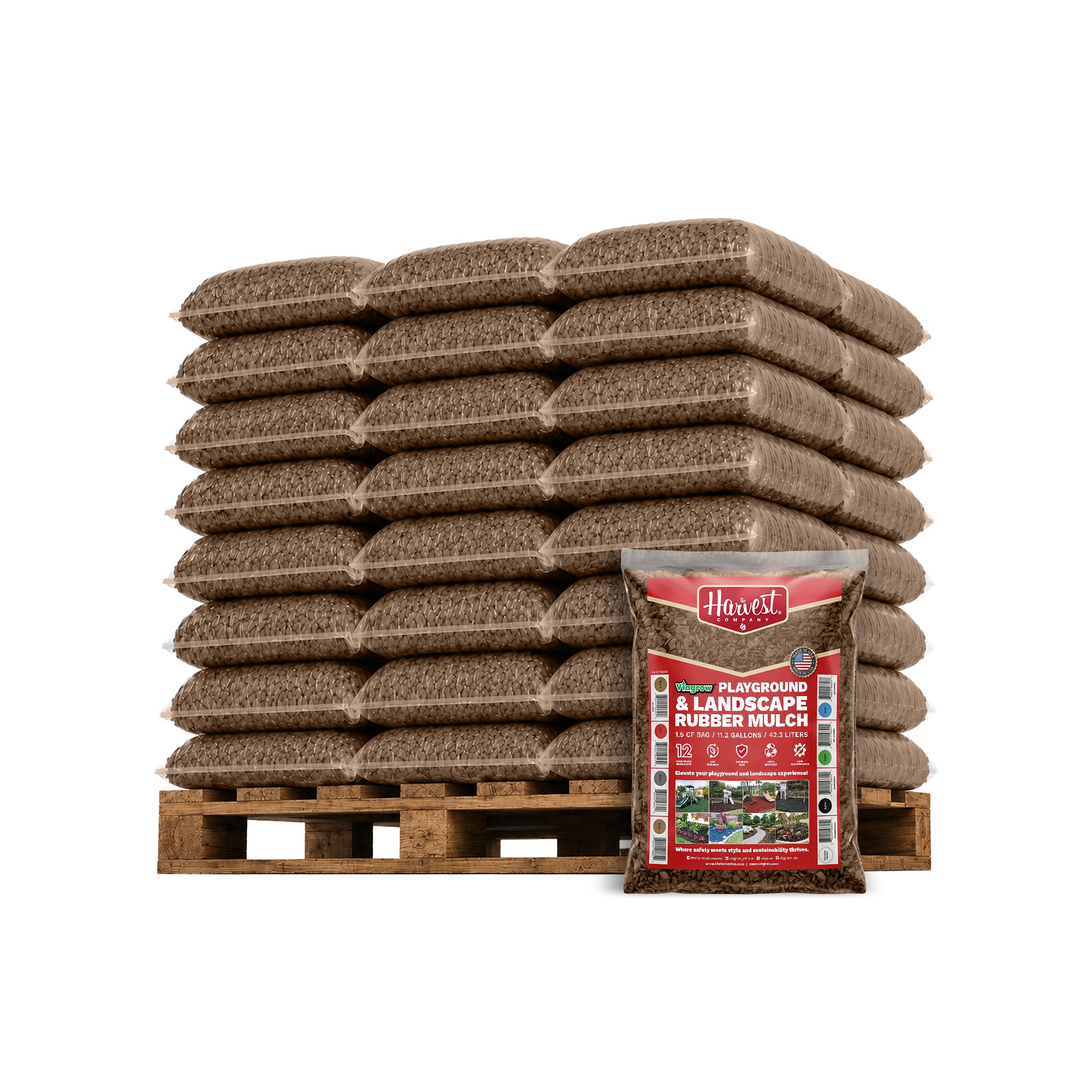 The Harvest Company Cypress Rubber Playground & Landscape Mulch, 75 cf pallet / 50 bags 1.5cf each / 2.77 Cubic Yards / 2000lbs (VCypressRM-PT)