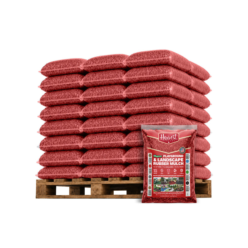 The Harvest Company Red Rubber Playground & Landscape Mulch, 75 cf pallet / 50 bags 1.5cf each / 2.77 Cubic Yards / 2000lbs (VRedWRM-PT)