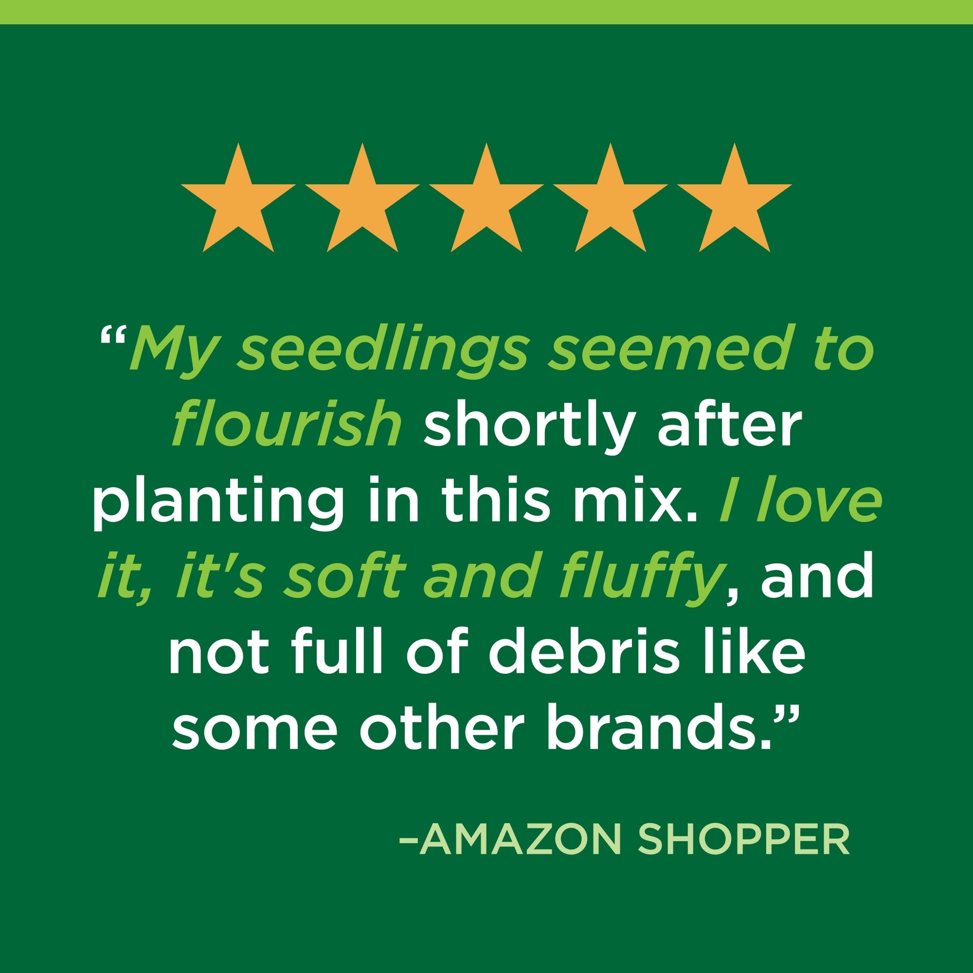 Five-star rating with a positive review on a green background