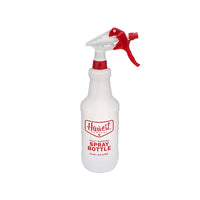 White spray bottle with red nozzle and label on a white background