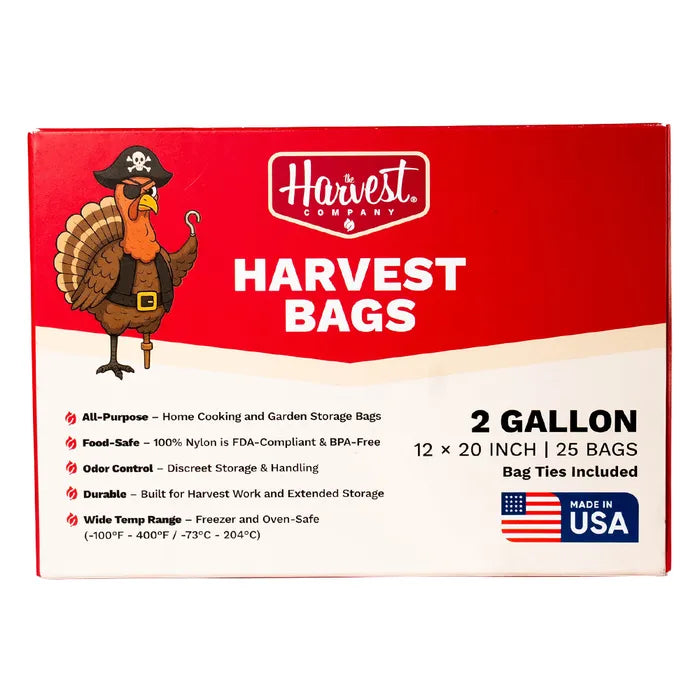 Box of Harvest Bags with a turkey illustration on a red and white background