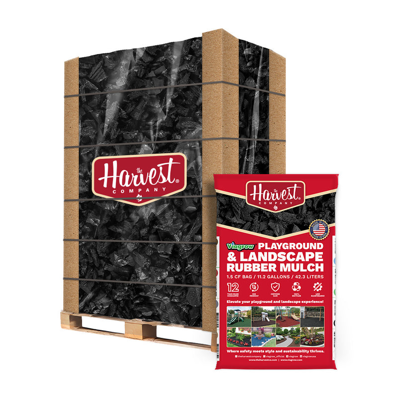 The Harvest Company Black Rubber Playground & Landscape Mulch, 75 cf pallet / 50 bags 1.5cf each / 2.77 Cubic Yards / 2000lbs (VBlackRM-PT)
