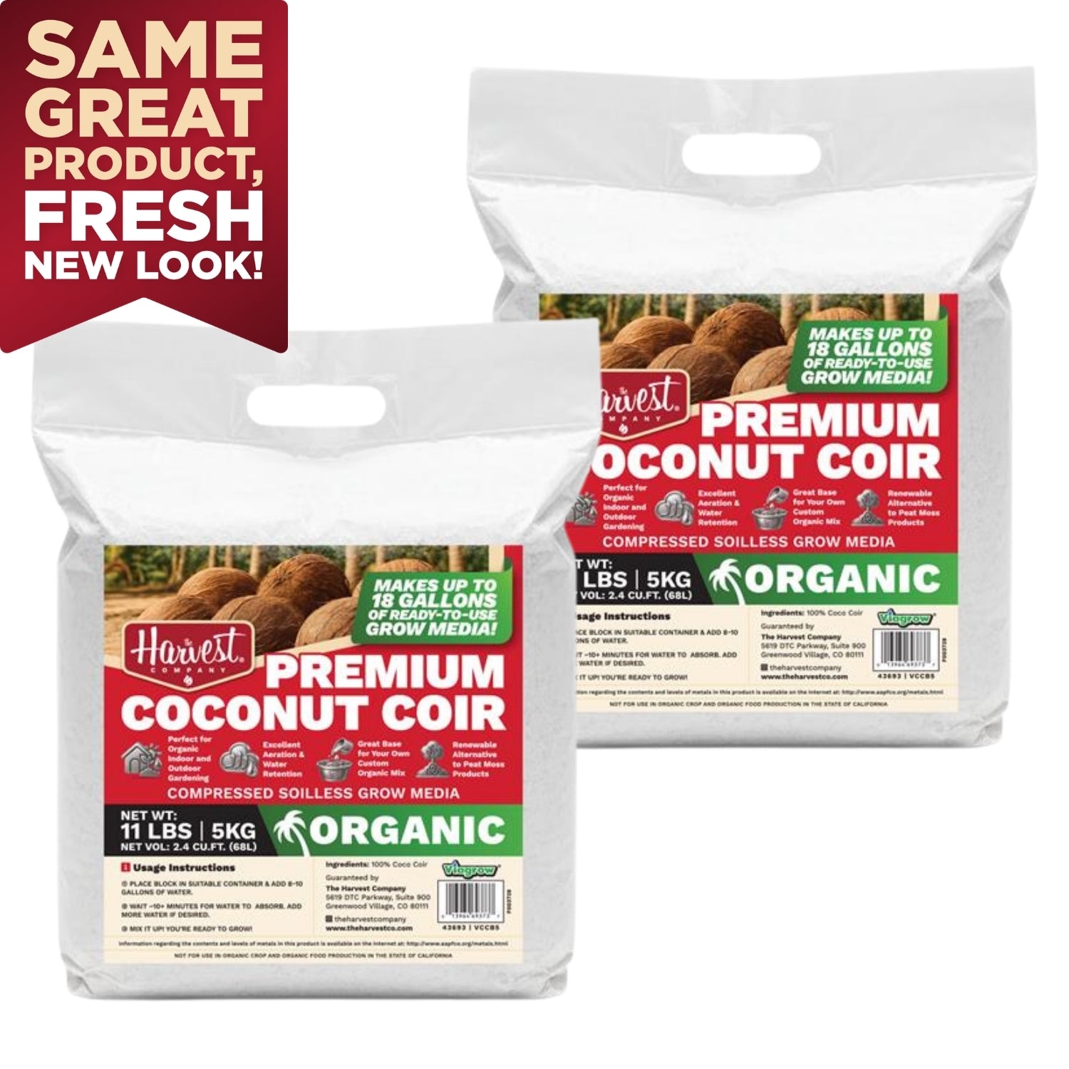 The Harvest Company 5 kg (11 lb.) Organic Compressed Coconut Coir Premium Grow Media