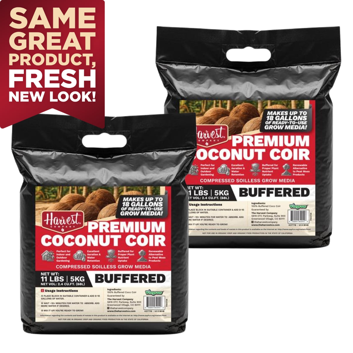 The Harvest Company 5 kg (11 lb.) Buffered Compressed Coconut Coir Premium Grow Media (Packs)