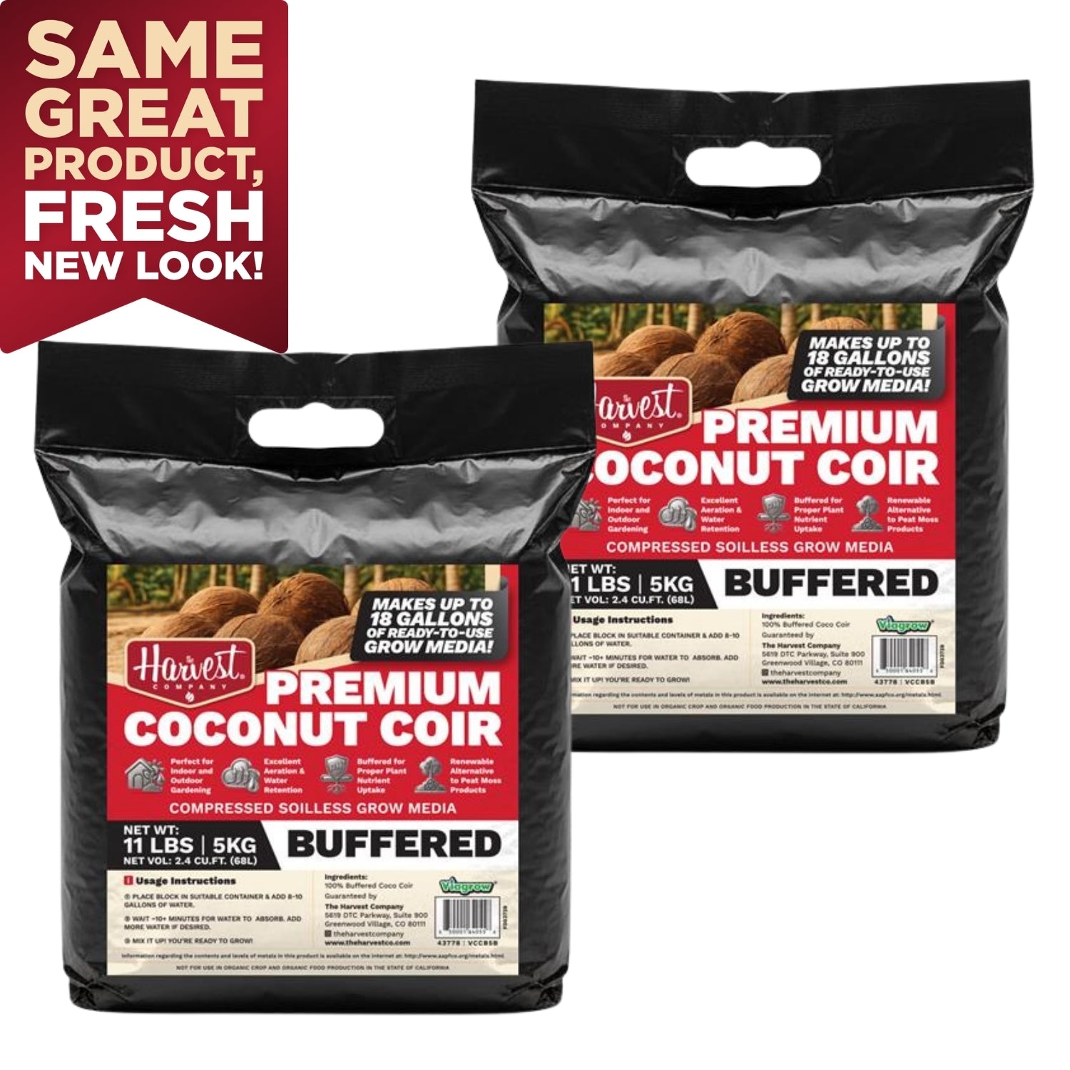 The Harvest Company 5 kg (11 lb.) Buffered Compressed Coconut Coir Premium Grow Media