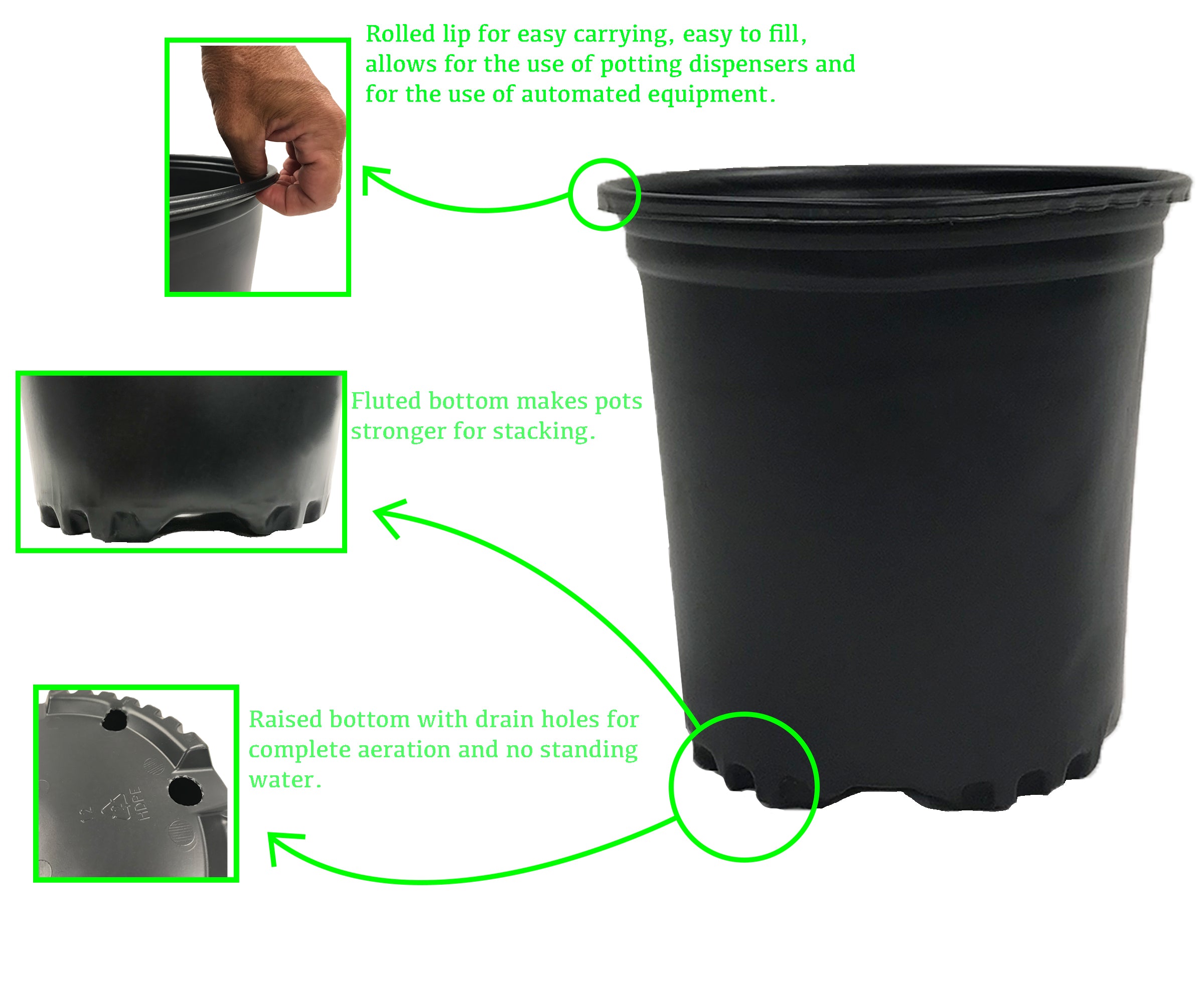 Viagrow 1/2 gal. Black Indoor/Outdoor Plastic Nursery Pot 